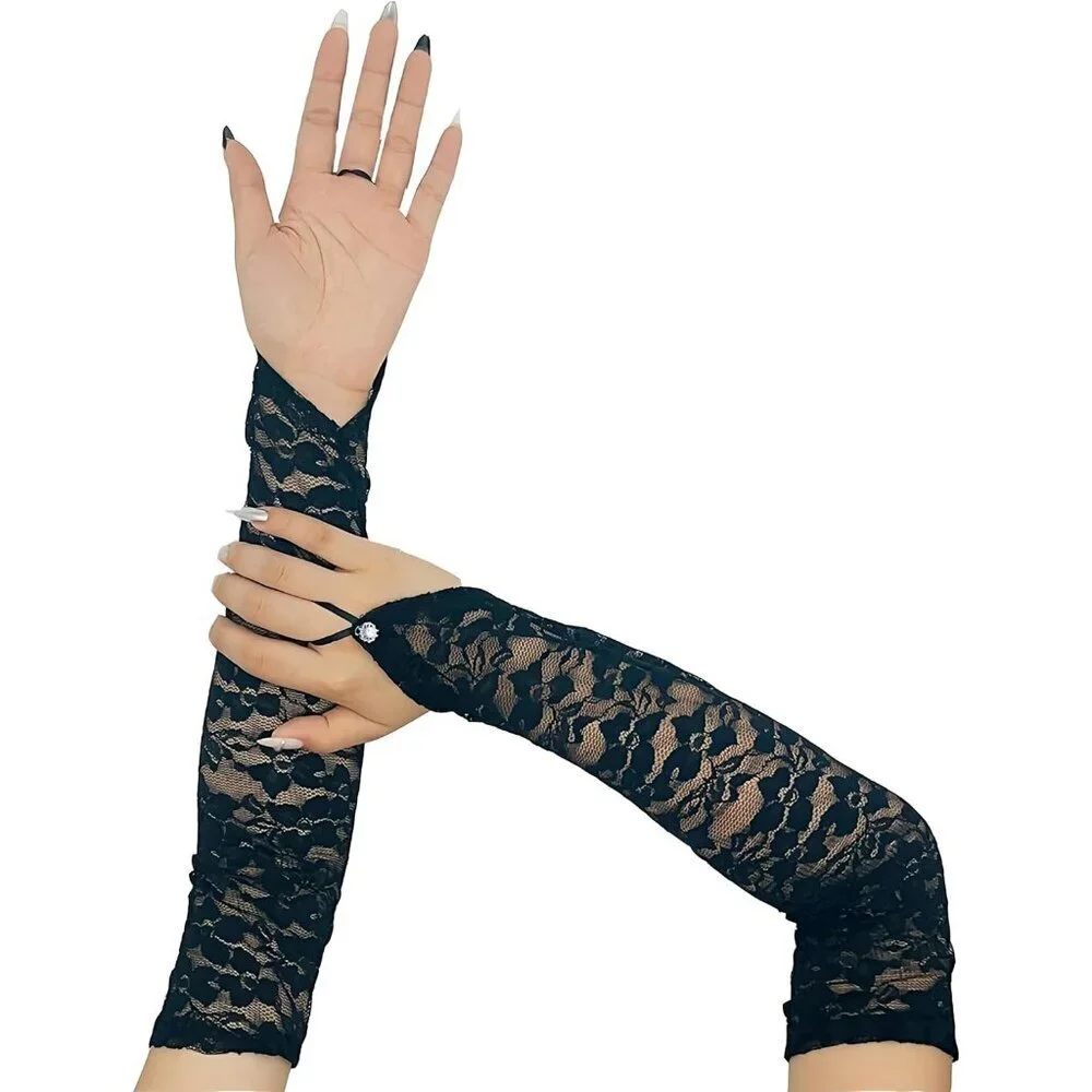 Women's Black 2 Long Gloves Accessories Fingerless Role Playing Evening Dress